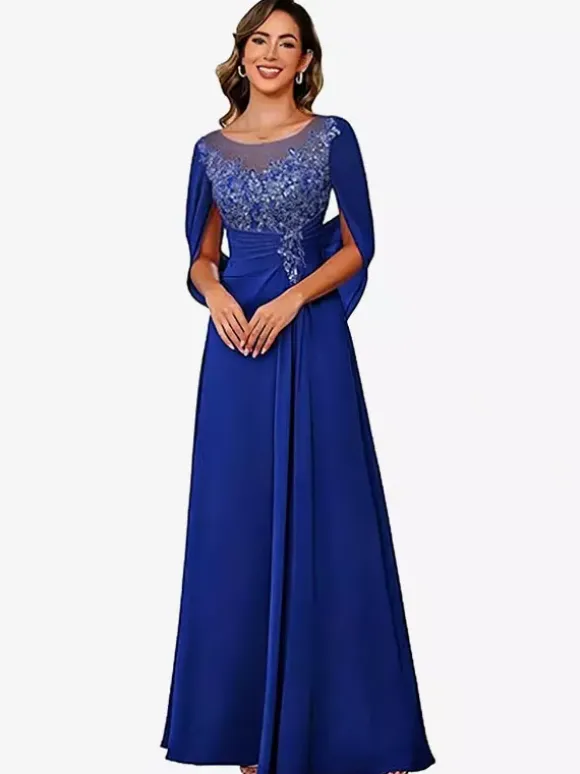 Mother Of The Bride Illusion Neckline Half Sleeves A-Line Lace Floor-Length Guest Dresses For Wedding