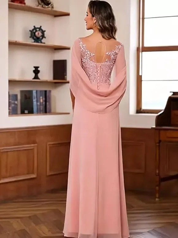 Mother Of The Bride Illusion Neckline Half Sleeves A-Line Lace Floor-Length Guest Dresses For Wedding