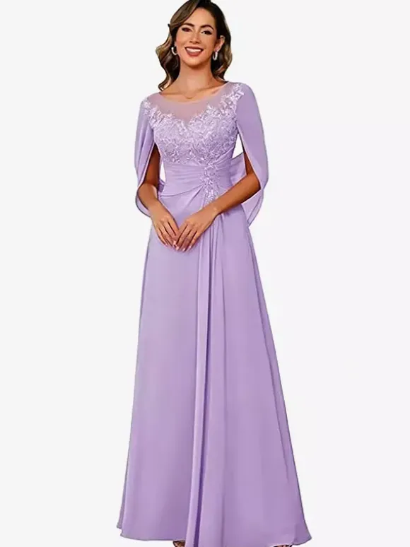 Mother Of The Bride Illusion Neckline Half Sleeves A-Line Lace Floor-Length Guest Dresses For Wedding