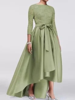Mothers Bride Party Dress Jewel Neck Lace Sleeves A-Line Satin Sash Wedding Guest Dresses Free Customization