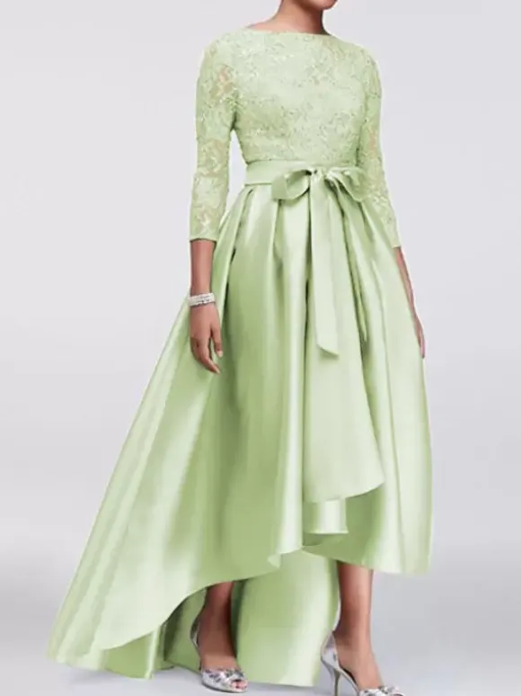 Mothers Bride Party Dress Jewel Neck Lace Sleeves A-Line Satin Sash Wedding Guest Dresses Free Customization