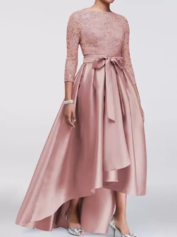 Mothers Bride Party Dress Jewel Neck Lace Sleeves A-Line Satin Sash Wedding Guest Dresses Free Customization