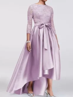Mothers Bride Party Dress Jewel Neck Lace Sleeves A-Line Satin Sash Wedding Guest Dresses Free Customization