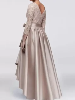 Mothers Bride Party Dress Jewel Neck Lace Sleeves A-Line Satin Sash Wedding Guest Dresses Free Customization