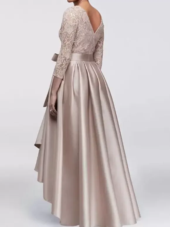 Mothers Bride Party Dress Jewel Neck Lace Sleeves A-Line Satin Sash Wedding Guest Dresses Free Customization