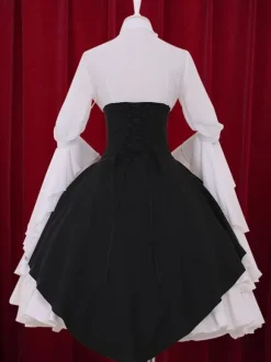 Multicolor Lolita Dress Buttons Tiered Cotton Dress