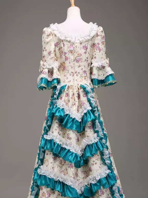 Multicolor Print Tiered Rococo Court Dress Synthetic Costume