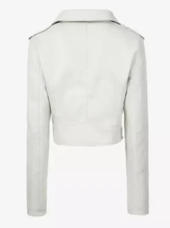 Multi Color Cropped Moto Jacket Lapel Diagonal Zip Waist Belt Faux Leather Outerwear