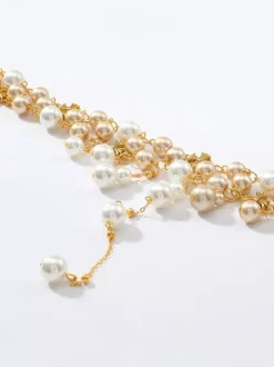Multi Size Pearl Cluster Choker Y Drop Tassel Adjustable Extension Chain