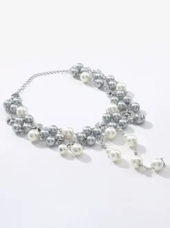 Multi Size Pearl Cluster Choker Y Drop Tassel Adjustable Extension Chain