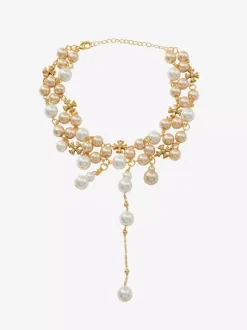 Multi Size Pearl Cluster Choker Y Drop Tassel Adjustable Extension Chain