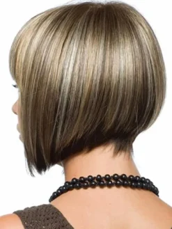 Natural Flaxen Heat Resistant Fiber Wigs 2026 Women Short Wig With Bangs