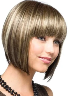 Natural Flaxen Heat Resistant Fiber Wigs 2026 Women Short Wig With Bangs
