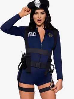 Naughty Cop Costume Zip Up Suspender Belted Masquerade Costumes