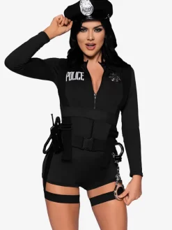 Naughty Cop Costume Zip Up Suspender Belted Masquerade Costumes