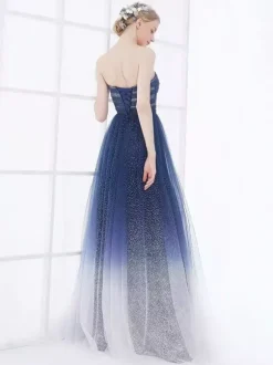 Navy Blue Wedding Dress Strapless Sleeveless Lace Up Floor Length Lace Tulle A Line Bridal Gowns Free Customization
