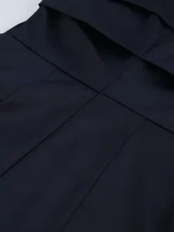 Navy Blue Satin Mini Dress For Women - Elegant Ruched Stand Collar Flare Sleeve - Spring Cocktail Party 2026