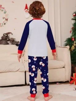 Navy Blue Snowman Merry Christmas Family Pajamas With Red Trim 2026