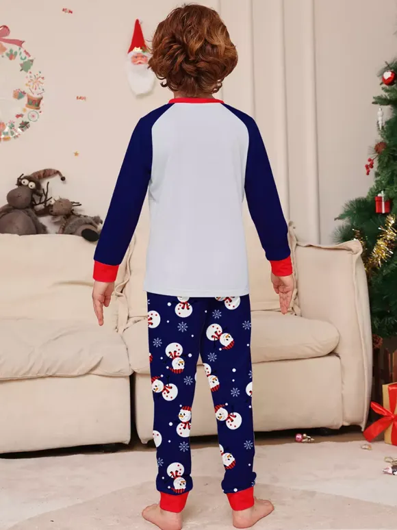 Navy Blue Snowman Merry Christmas Family Pajamas With Red Trim 2026