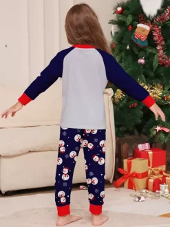 Navy Blue Snowman Merry Christmas Family Pajamas With Red Trim 2026