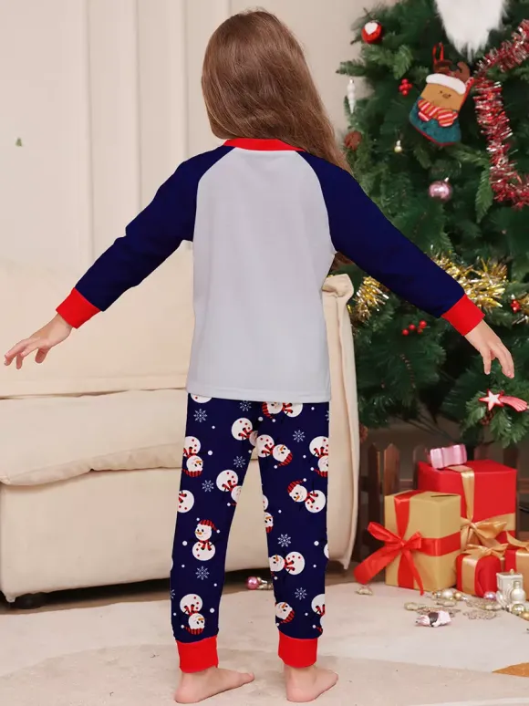 Navy Blue Snowman Merry Christmas Family Pajamas With Red Trim 2026