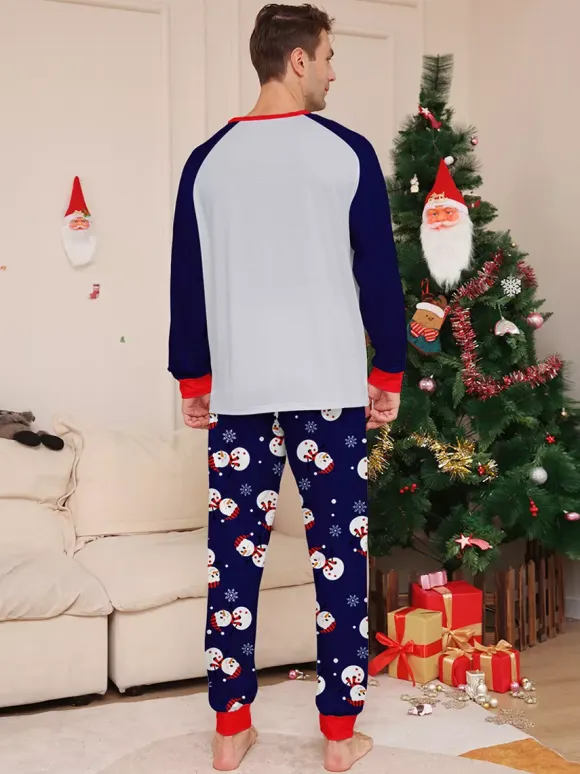 Navy Blue Snowman Merry Christmas Family Pajamas With Red Trim 2026