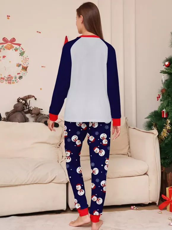 Navy Blue Snowman Merry Christmas Family Pajamas With Red Trim 2026