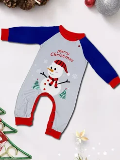 Navy Blue Snowman Merry Christmas Family Pajamas With Red Trim 2026