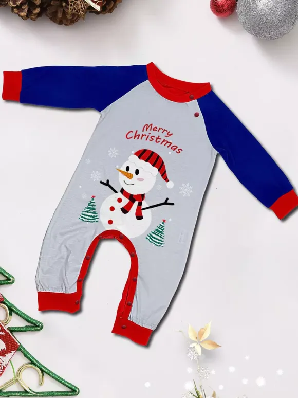 Navy Blue Snowman Merry Christmas Family Pajamas With Red Trim 2026