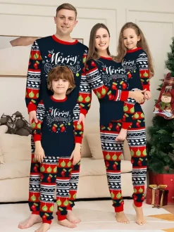 Navy Red Green Fair Isle Family Christmas Pajamas Holiday Pattern 2026