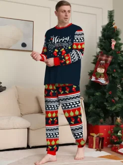 Navy Red Green Fair Isle Family Christmas Pajamas Holiday Pattern 2026