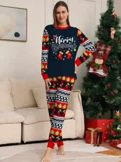 Navy Red Green Fair Isle Family Christmas Pajamas Holiday Pattern 2026