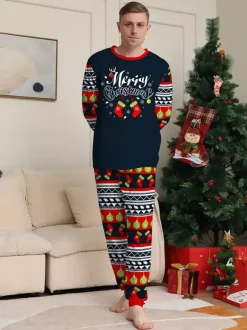 Navy Red Green Fair Isle Family Christmas Pajamas Holiday Pattern 2026