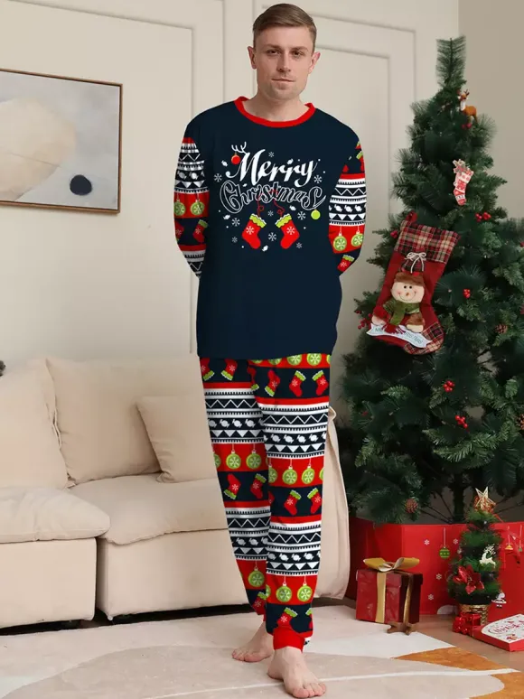 Navy Red Green Fair Isle Family Christmas Pajamas Holiday Pattern 2026