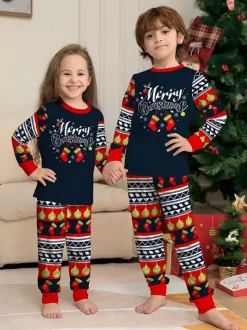 Navy Red Green Fair Isle Family Christmas Pajamas Holiday Pattern 2026