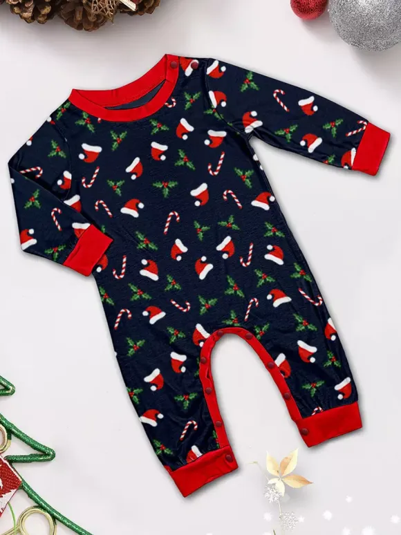 Navy Red Merry Christmas Family Pajamas Candy Cane Print 2026