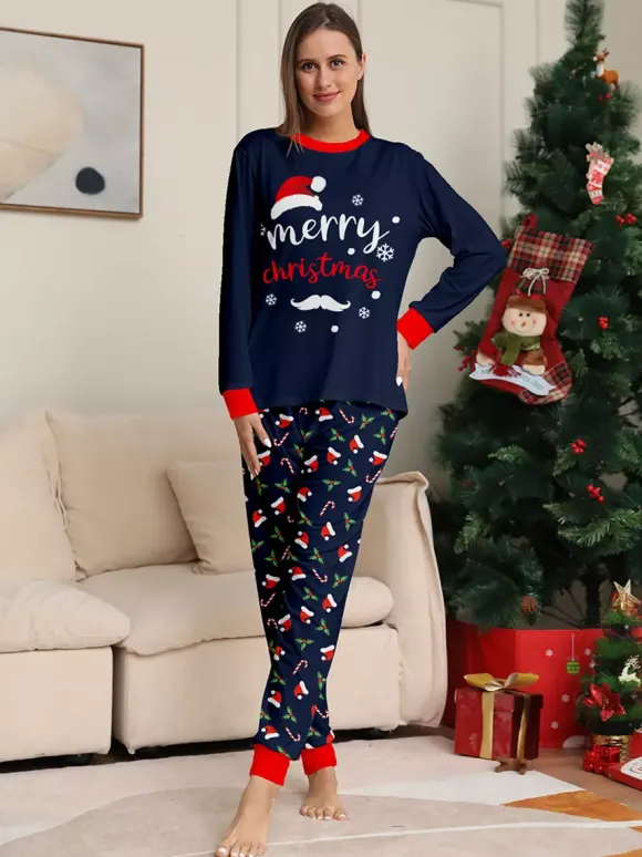 Navy Red Merry Christmas Family Pajamas Candy Cane Print 2026