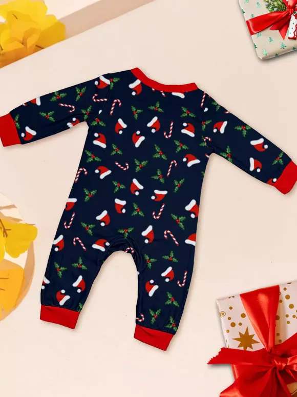 Navy Red Merry Christmas Family Pajamas Candy Cane Print 2026