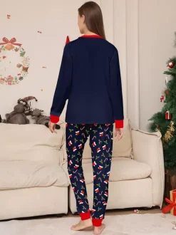 Navy Red Merry Christmas Family Pajamas Candy Cane Print 2026