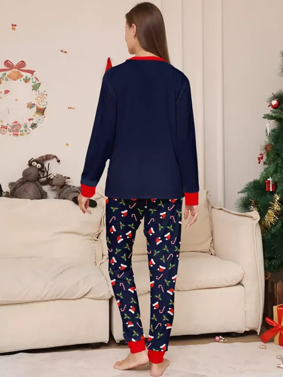Navy Red Merry Christmas Family Pajamas Candy Cane Print 2026