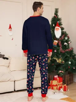 Navy Red Merry Christmas Family Pajamas Candy Cane Print 2026