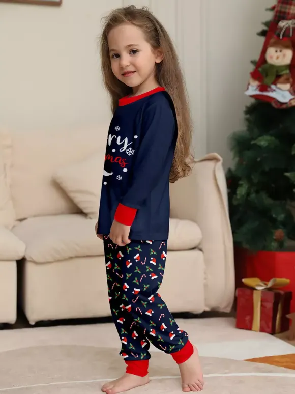 Navy Red Merry Christmas Family Pajamas Candy Cane Print 2026