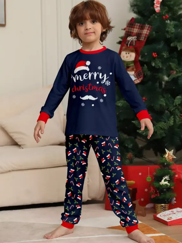 Navy Red Merry Christmas Family Pajamas Candy Cane Print 2026