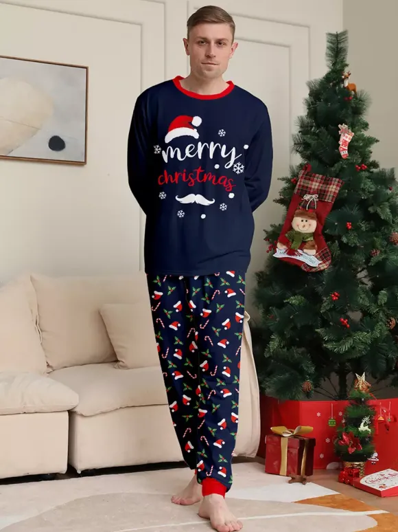 Navy Red Merry Christmas Family Pajamas Candy Cane Print 2026