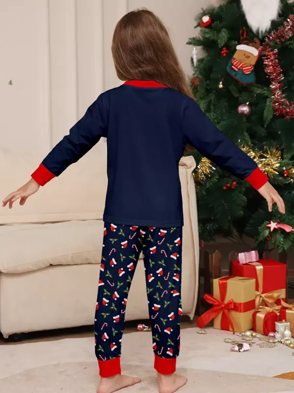 Navy Red Merry Christmas Family Pajamas Candy Cane Print 2026