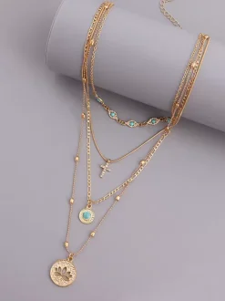 Necklace Evil Eye Cross Lotus Layered Chic Necklace