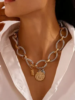 Necklace Metal Vintage Round Link Chain Alloy Daily Casual Adult's Girl's Jewelry