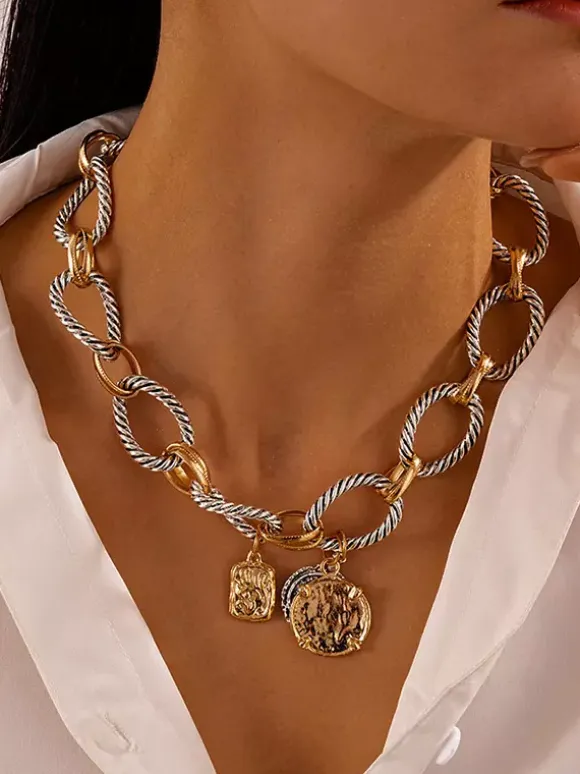 Necklace Metal Vintage Round Link Chain Alloy Daily Casual Adult's Girl's Jewelry