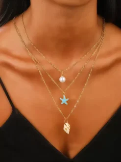 Necklace Pearl Shell Layered Beach Necklace