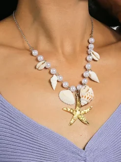 Necklace Starfish Shell Conch Pearl Beach Vacation Necklace